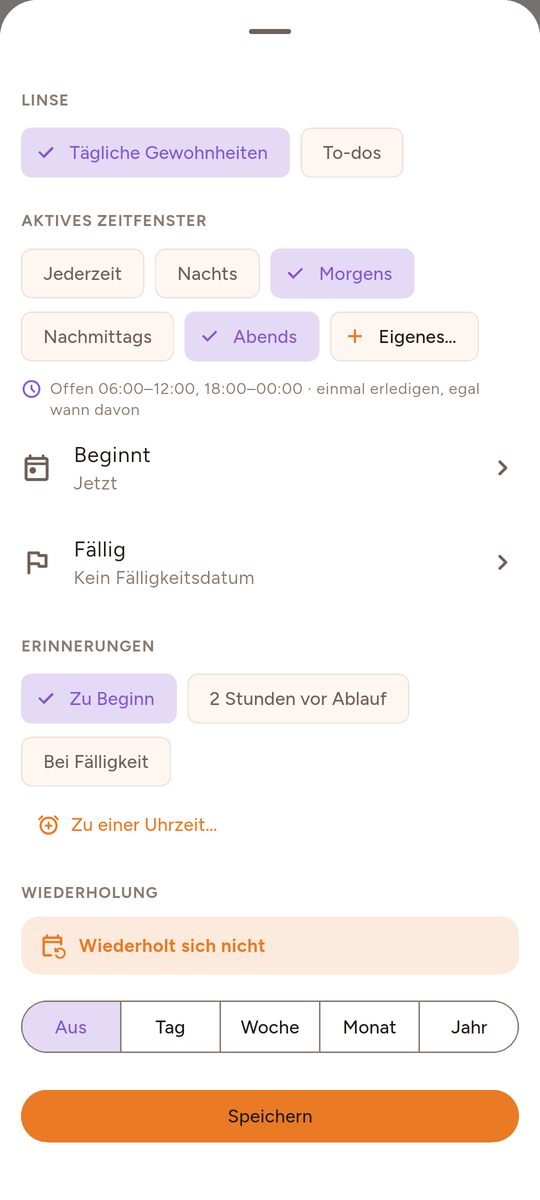 Neue Aufgabe mit Morgen- und Abendfenster