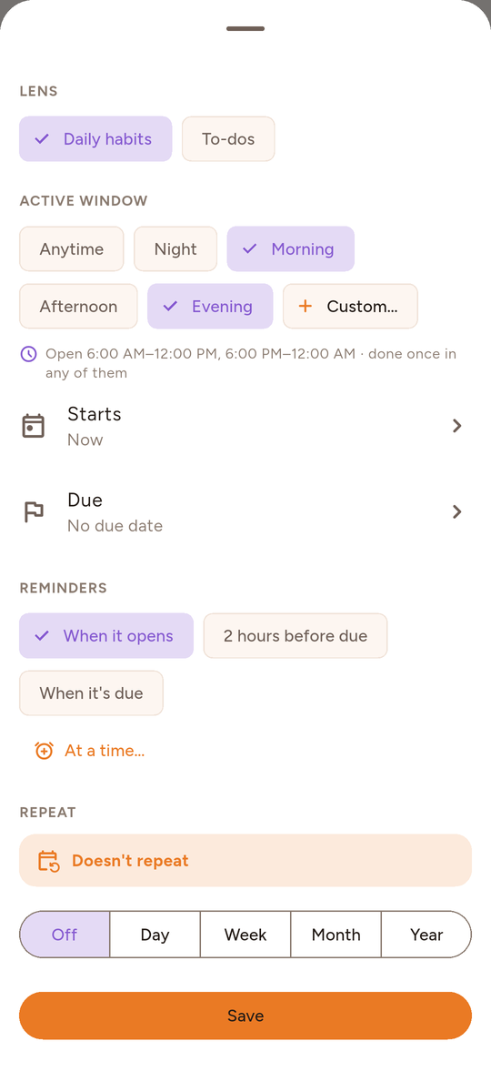 New task with morning and evening windows