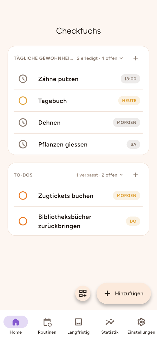 Checkfuchs Start: tägliche Gewohnheiten und To-dos