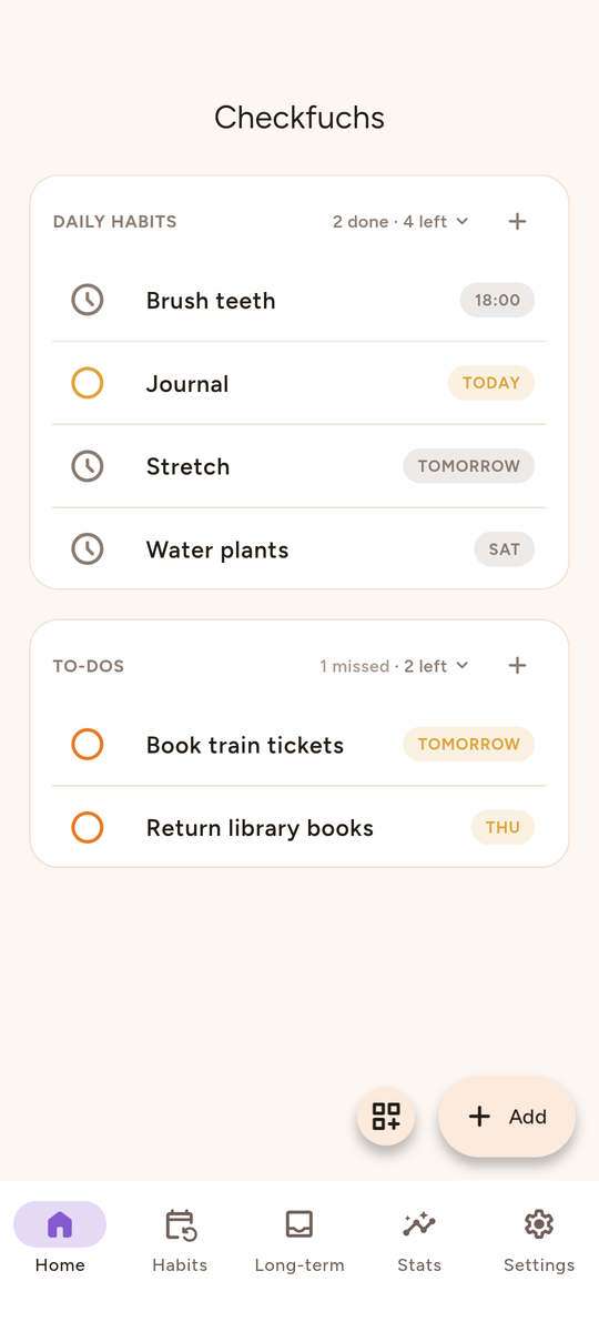 Checkfuchs Home: daily habits and to-dos